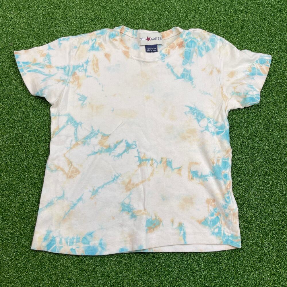 Vintage The Limited White Blue Tie Dye Crewneck T-Shirt Sz 12